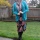 Turquoise Cardigan and Patterned Dress